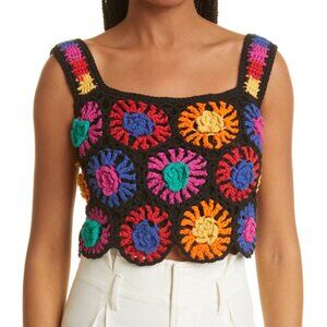 NWT FARM rio crochet square knit crop top Size Medium Black